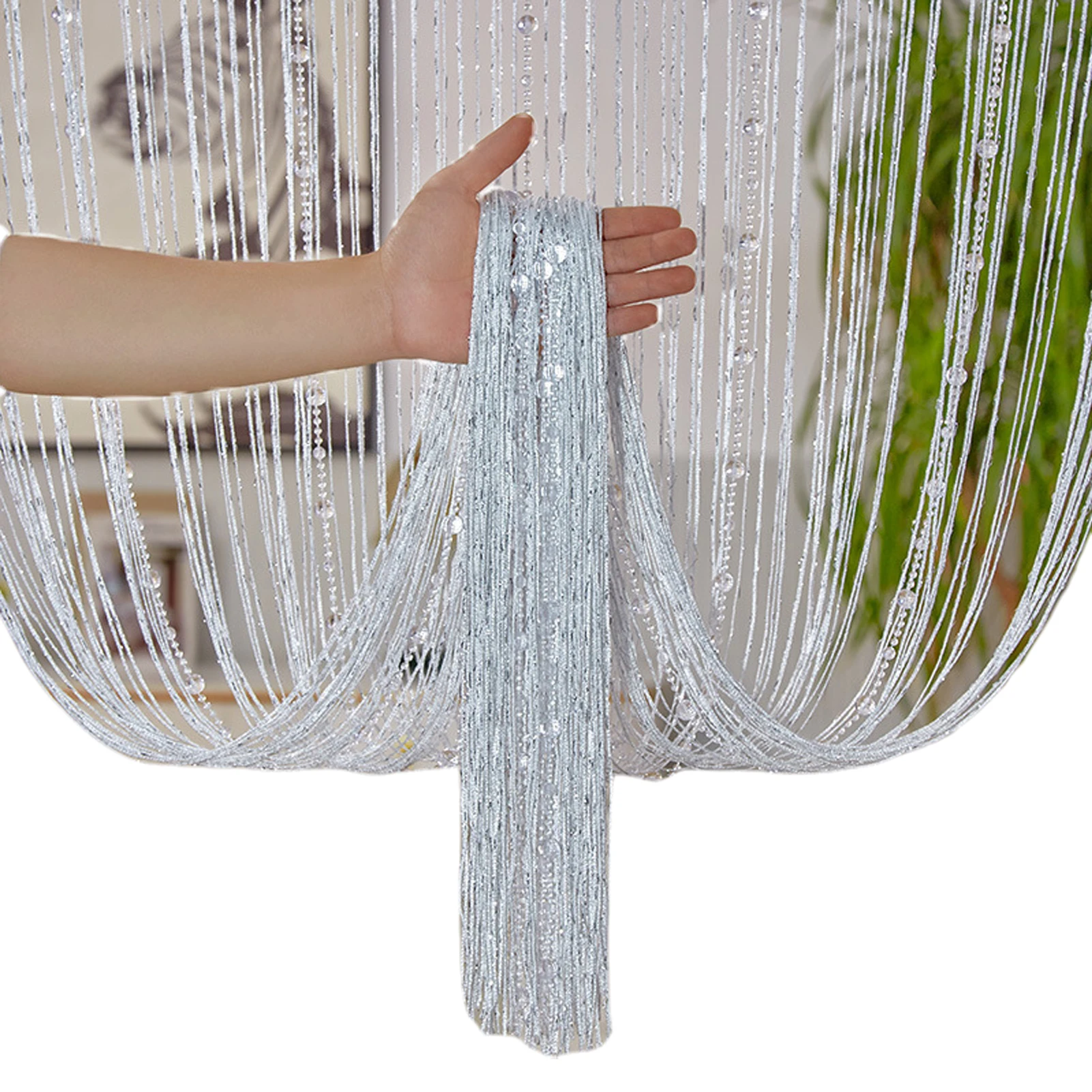Crystal Beaded String Curtains Screen String Divider Blind Flash Line Shiny Tassel String Door Curtain for Living Door Window