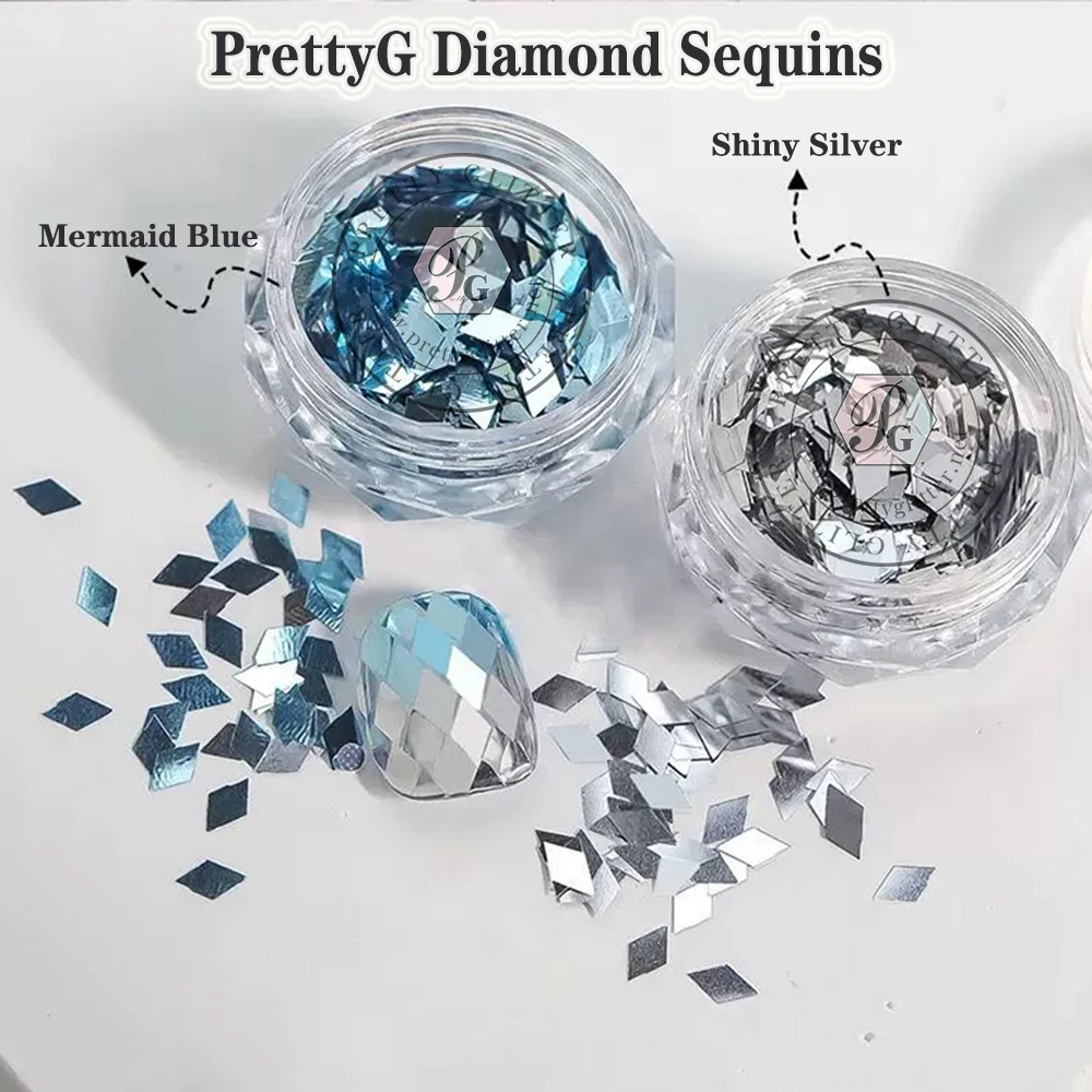 PrettyG لامعة الفضة بريق حورية البحر الترتر الماس ، شكل معين البريق للراتنج ، زينة مسمار ديي الفن ، الملحقات ، 1 مربع