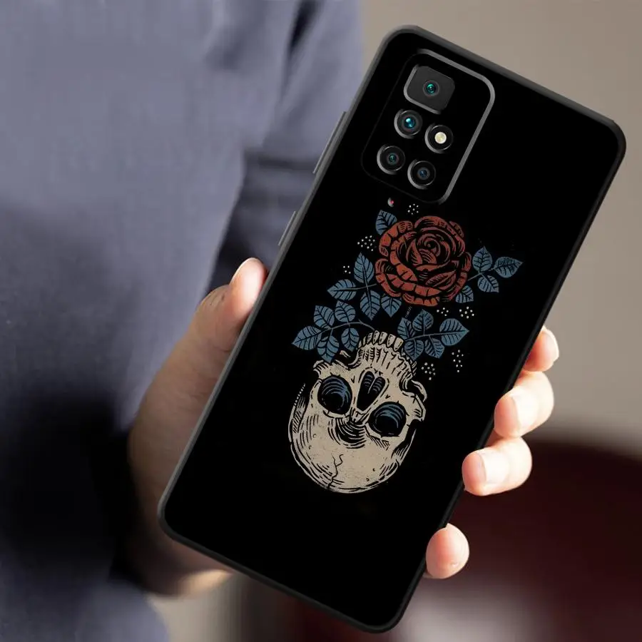 Creative Skull Art Black Soft Phone Cover Case for Xiaomi Redmi 12C A4 9 13C A3 10 K40 K80 Pro A5 14C A1 A2 Plus