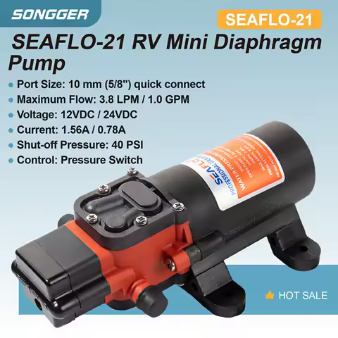 SEAFLO-21 RV Mini Diaphragm Pump 12V 24V DC Water Pump Self‑Priming Booster Pump for Caravan Boat Camping Fresh Water