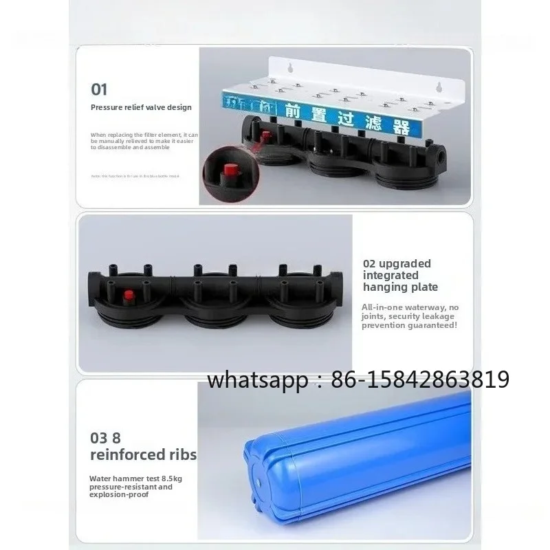 Household & Commercial Whole House Water Purifier Pre-filter, Large Flow 20-inch Three-Stage Filter Bottle for Tap Water