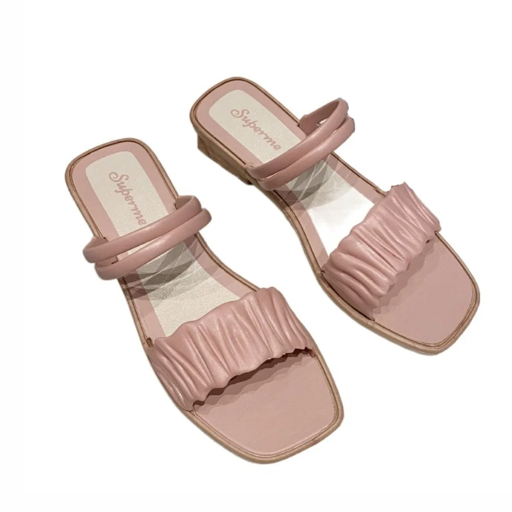 

Универсальные противоскользящие тапочки на низком каблуке, женские лоскутные шлепанцы из ПВХ, сандалии, пляжная одежда, летняя обувь на полой платформе, летняя обувь