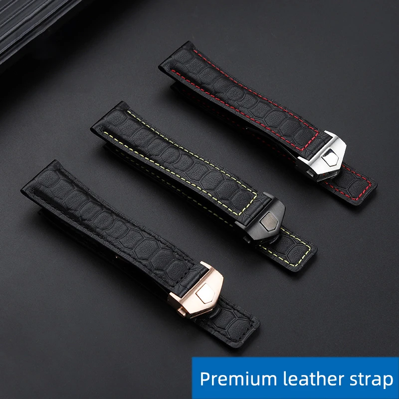 22mm leather strap bracelet for Carrera Monaco Aquaracer 300 43mm watch strap belt 18mm folding buckle men‘s band for TAG Heuer