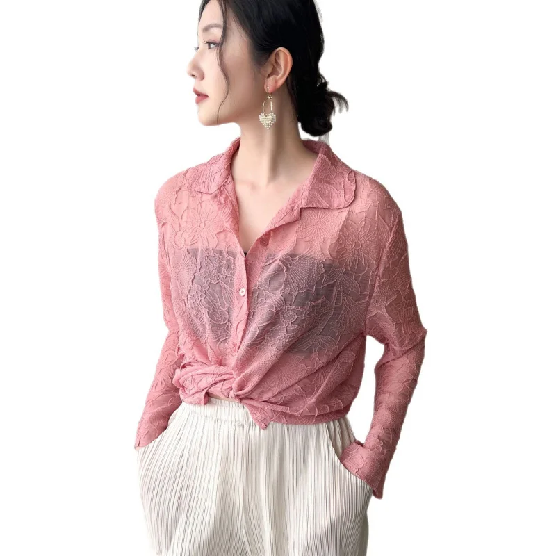 Miyake Gegenqualität für Herbst, Frühling und Sommer, neue Artikel, robustes, plissiertes, ultradünnes Spitzenhemd, Freizeithemdjacke [1815]