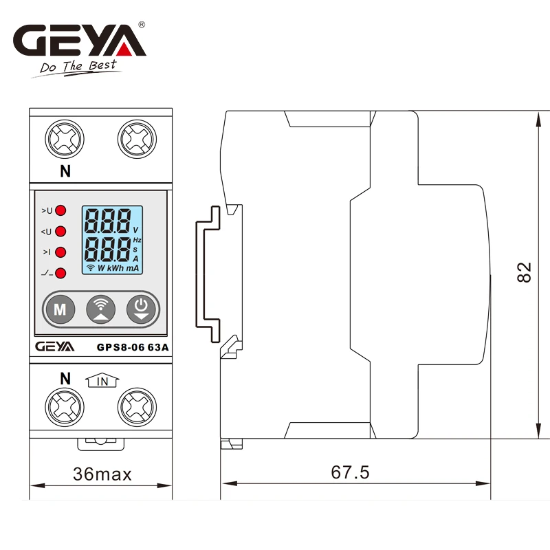 GEYA GPS8-06 Wifi KWH Measuring Switch Current/Voltage Protective Device with Metering Function 32A 40A 63A 80A 220V LCD Display