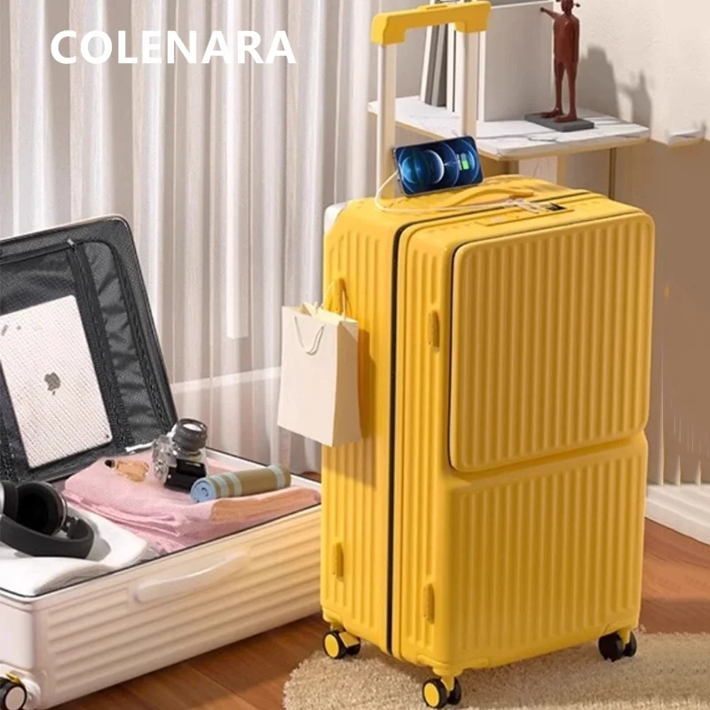 COLENARA USB Charging Suitcase Front Opening Laptop Cart Case Cart Style Travel Bag 24