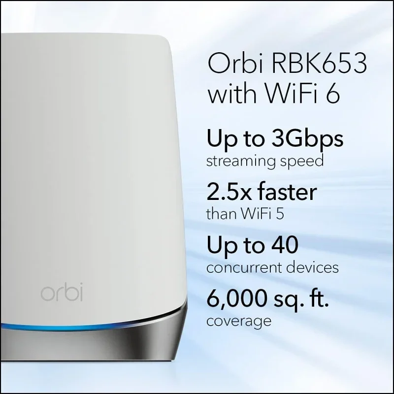 For NETGEAR Orbi Whole Home Tri-Band Mesh WiFi 6 System (RBK653)  Router with 2 Satellite Extenders, Coverage Up to 6,000 Square