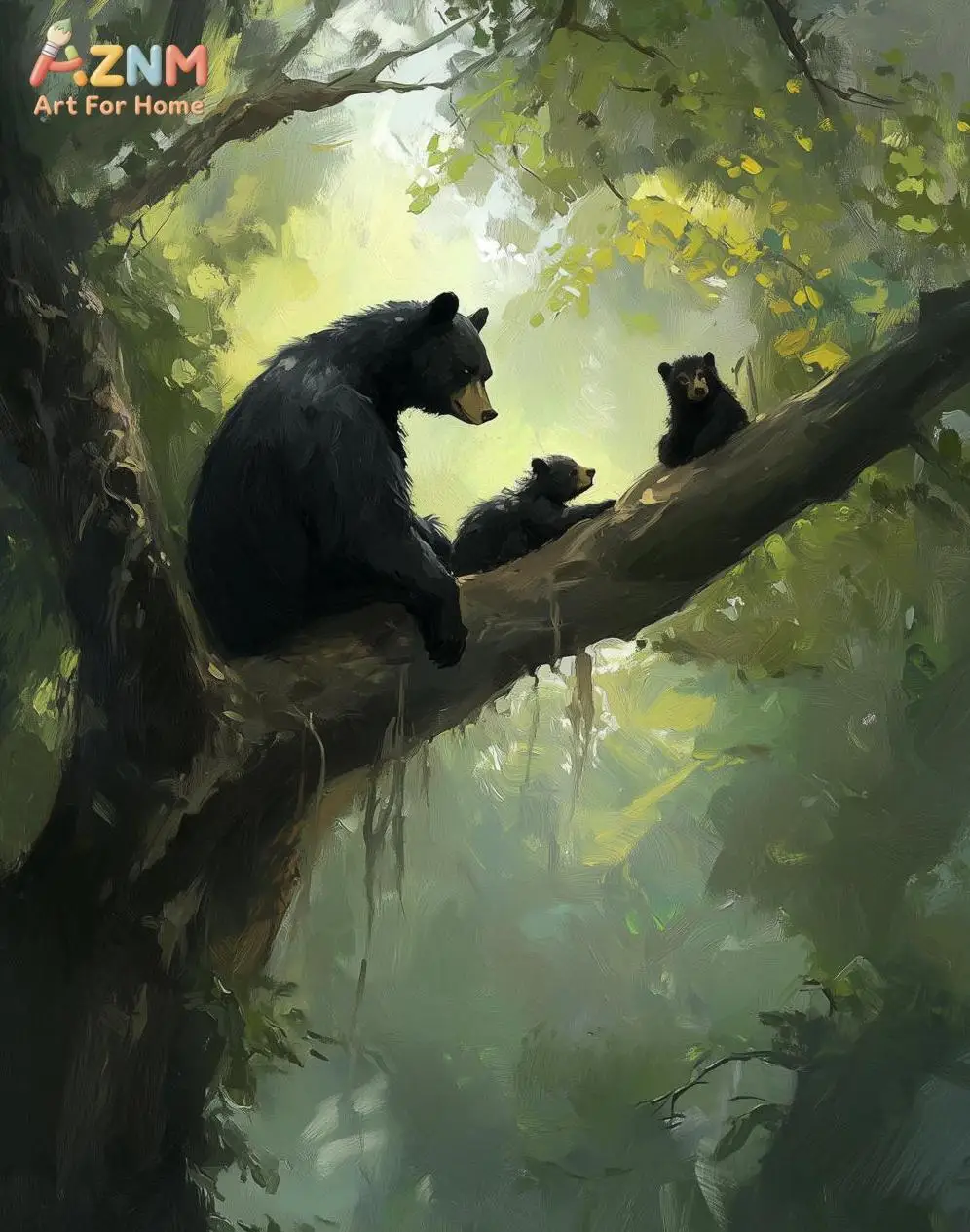AZNM Vintage Wildlife Oil Painting Canvas Print Forest Deer Horse Bear Rabbit Sheep Nature Landscape Unframed Canvas Wall Art Fo