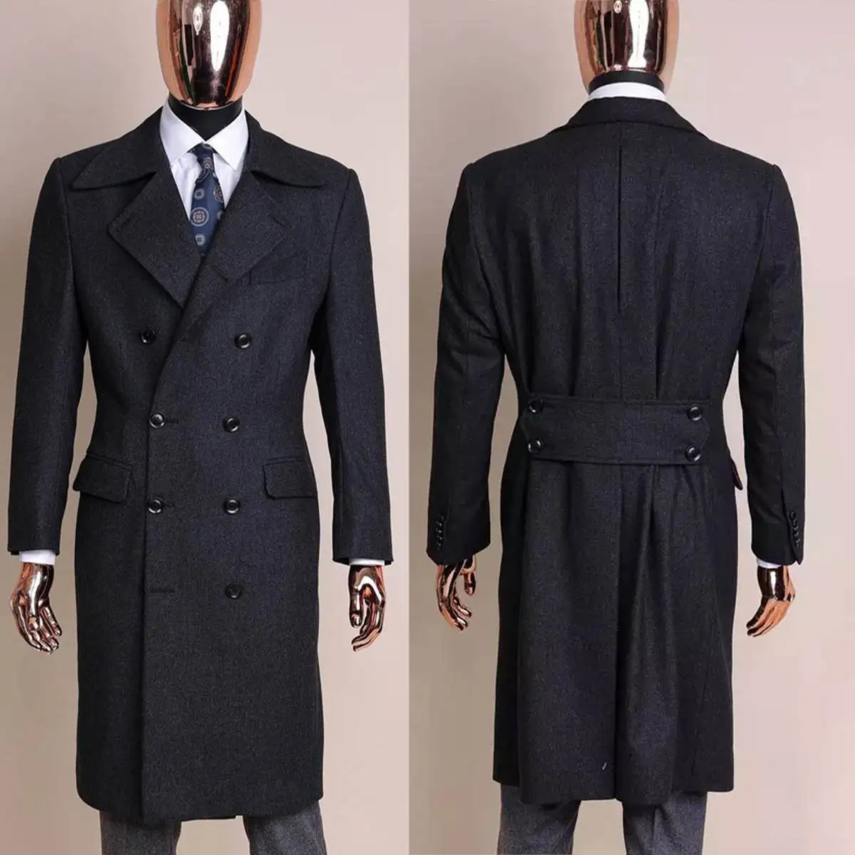 

Formal Woolen Men Long Jacket Double Breasted Notched Lapel Overcoat Business Autumn Winter Coats Custom Made Only Coat