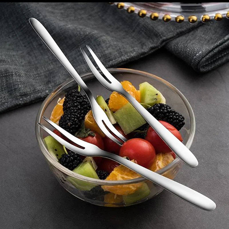 1/3/5Pcs Stainless Steel Fruit Forks Two-toothed Forks Small Cake Forks Western Multifunctional Household Kitchen Accessories