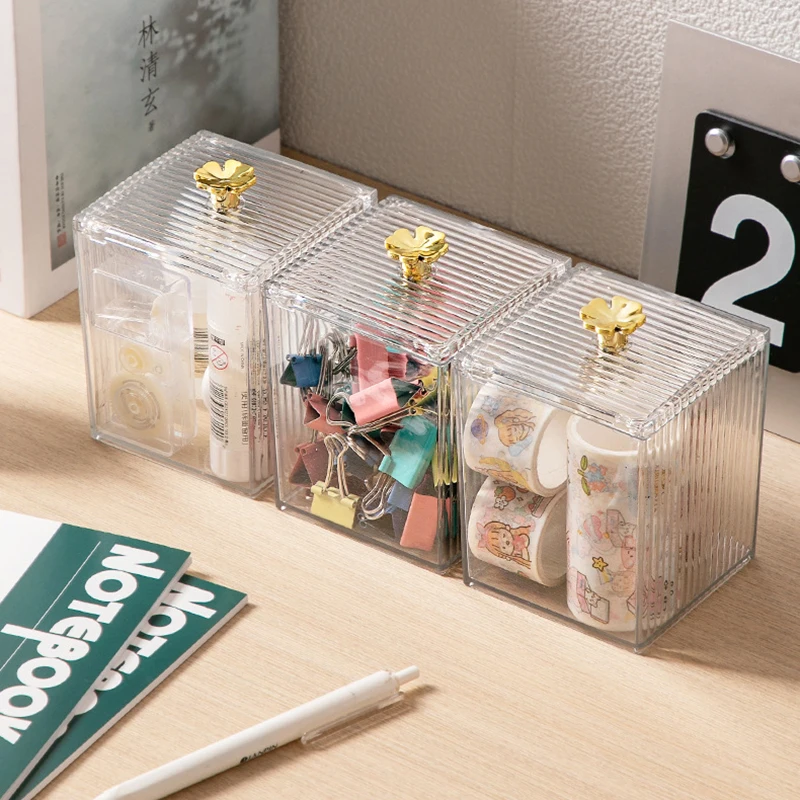 Storage Box Acrylic Dust-Proof Transparent Jewelry Box Makeup Removal Cotton Swab Lipstick Container Desktop Storage Organizer