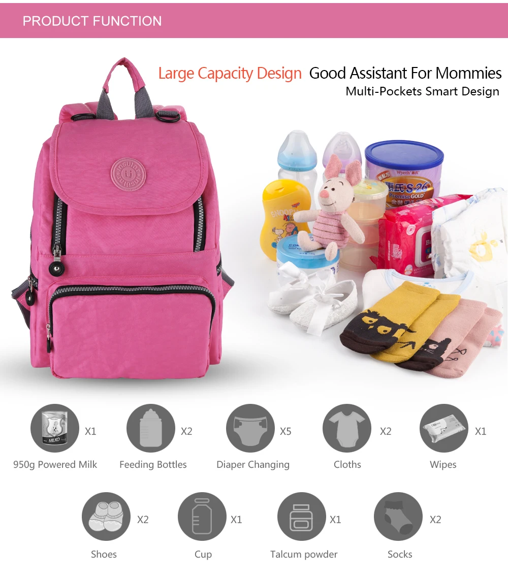 INSULAR Baby Diaper Bags Mummy Backpacks Infant Nappy Packs Travel Double Shoulders Bag Large Capacity Multi-function Waterproof