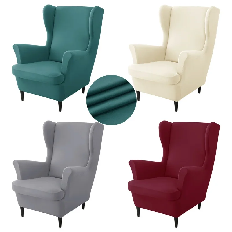 

Spandex Stretch Wing Chair Cover Solid Color Wingback Chair Covers Relax Sloping Armchair Slipcovers with Seat Cushion Case