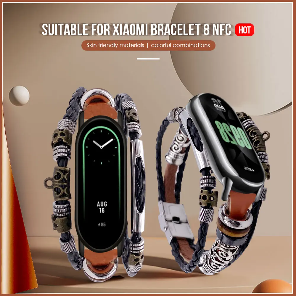 For Mi Band 8 Bracelets Retro Style For Mi Band 8/8nfc Bracelet Watchbands Fashion Leather Strap Ethnic Style Gift