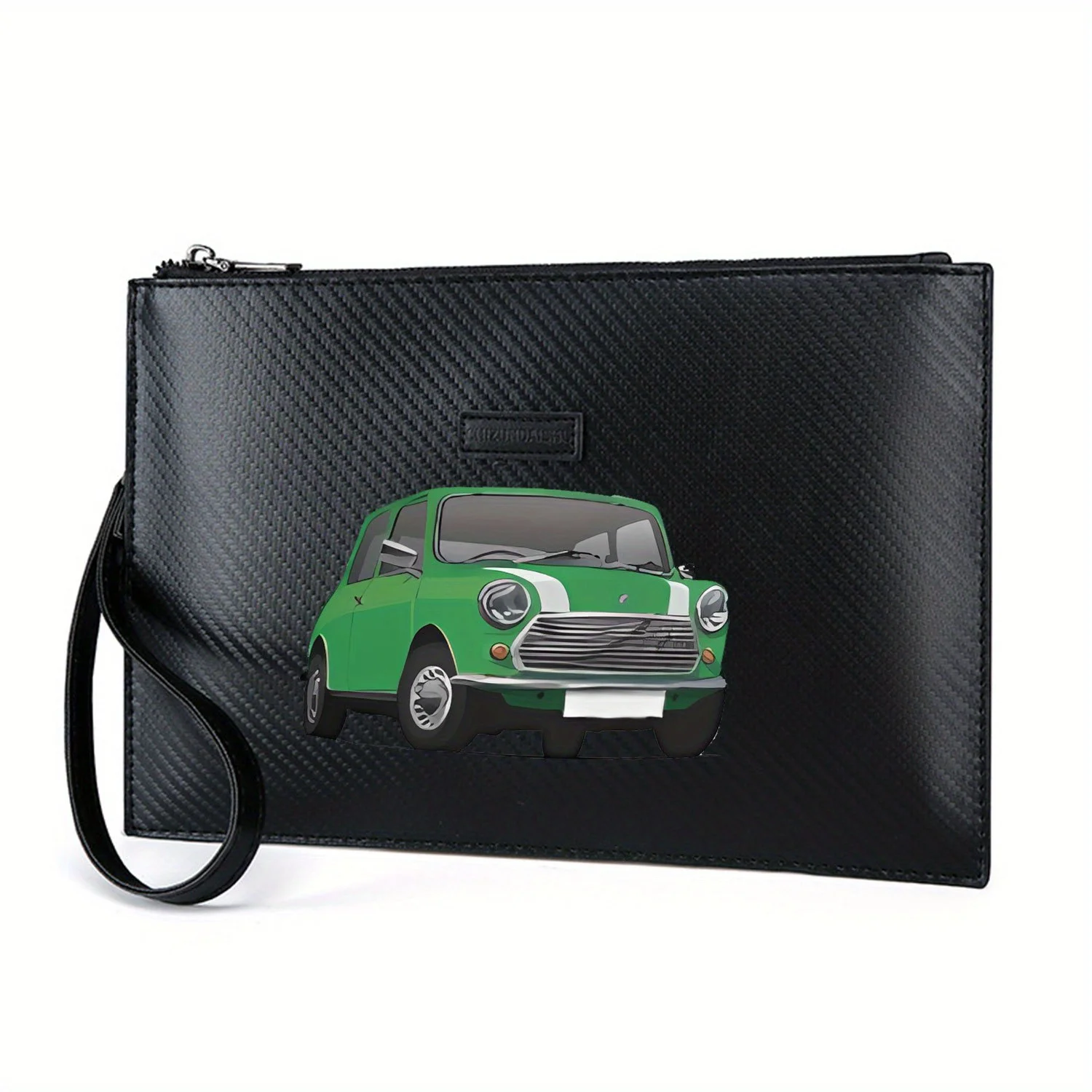 Borsa da uomo in PU stampato elegante con design frontale piccolo per auto d'epoca verde Alla moda e pratica per il trasporto quotidiano