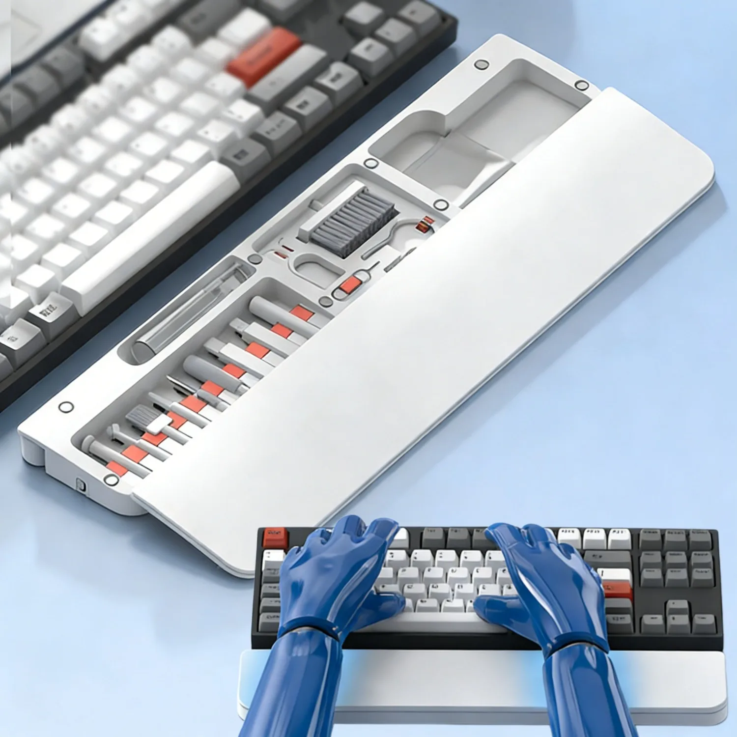 

Подставка для запястий для клавиатуры с 14 инструментами для чистки, эргономичная подушечка для снятия боли в запястьях, портативный набор для чистки клавиатуры, ноутбука, AirPods, телефона