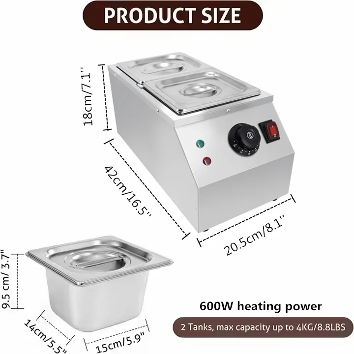 Commercial Electric 2 Tank Water Warming Long Time Heating Pot Chocolate Melting Machine