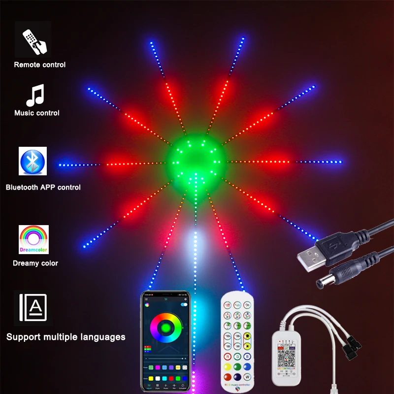 Fireworks LED Strip Lights Party Decoration Christmas Bluetooth Wifi Controller Music WS2812B RGB Lamp Room Wedding Smart Addres