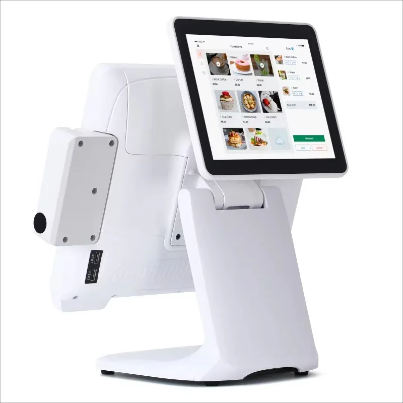 

2026 Белый 15-дюймовый сенсорный моноблок True Flat POS-терминал для парикмахерских, кассовый аппарат