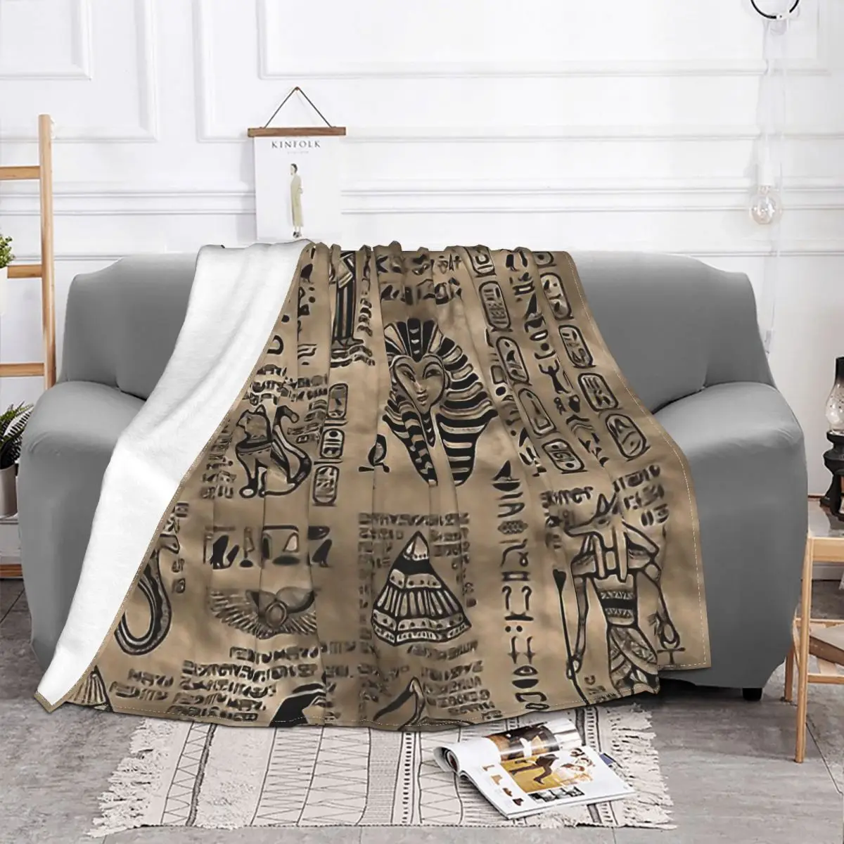 Egyptian Cat Blanket Fleece Velvet Spring Super Warm Thin Hieroglyphs And Deities Luxury Gold Throw Blankets For bed Bedspread