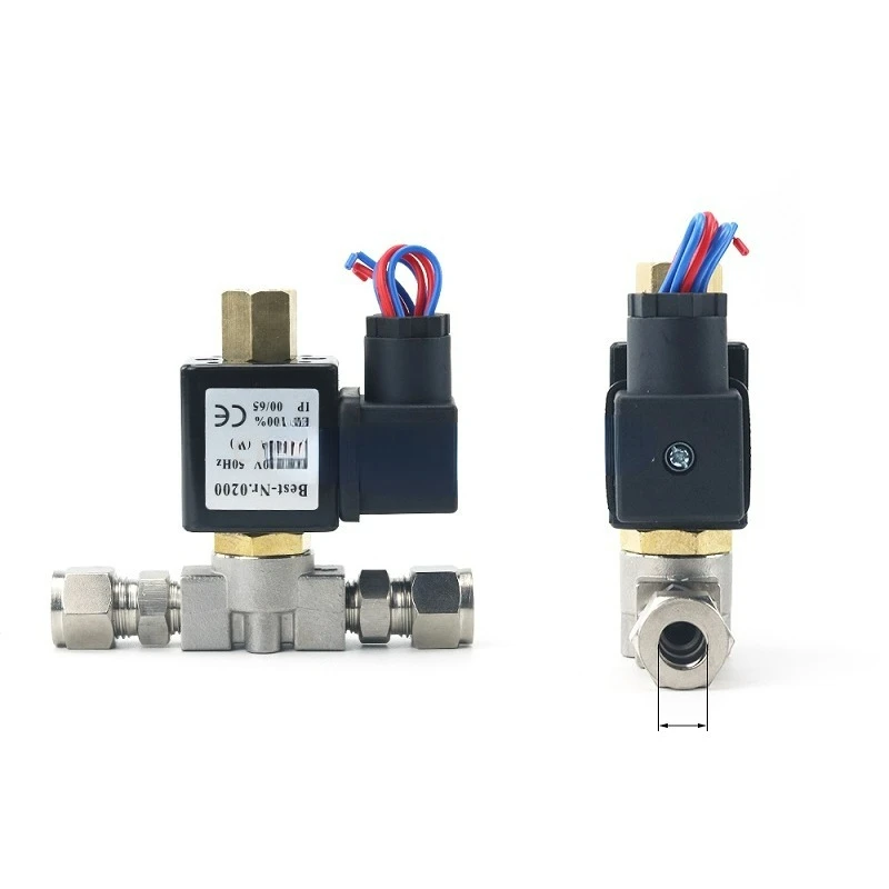 With 2Pcs Silicon Gasket VX2120-08-SS-NO AC220V DC 12V/24V，Stainless Steel Body 2-Way Oil Acid Solenoid Valve