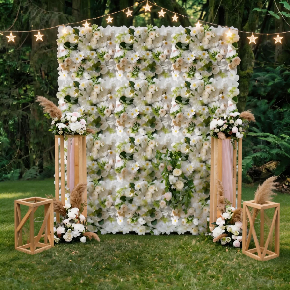 

12 Pcs/24 Pcs/36 Pcs13.77x13.77 Inch White Silk Flower Wall Panels, 3D Artificial Floral Backdrop with Green Leaf Accents for Wedding Ceremony, Bridal Shower, Romantic Party Decor