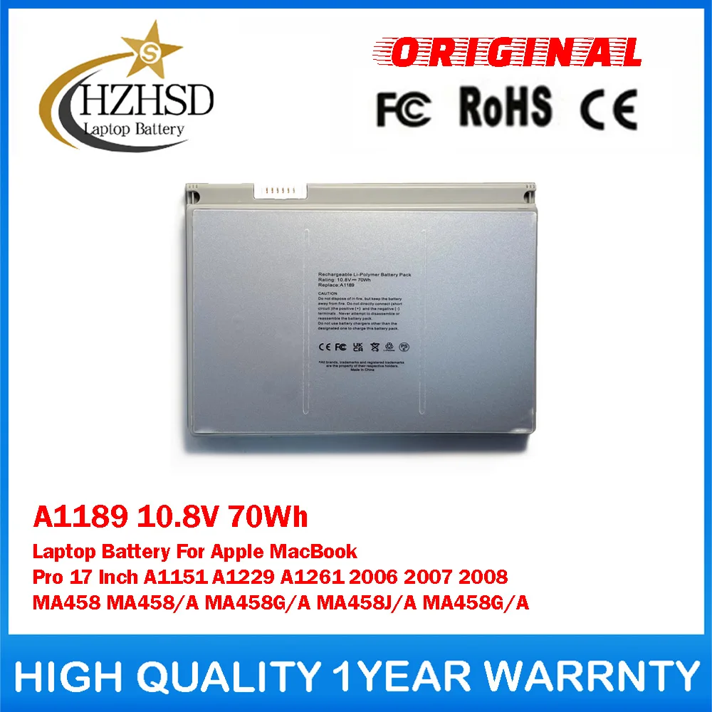 A1189 10.8V 70Wh Laptop Battery For Apple MacBook Pro 17 Inch A1151 A1229 A1261 2006 2007 2008 MA458 MA458/A MA458G/A MA458J/A