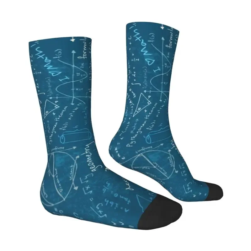 Unisex 3D Printing Science Geek Teacher Crew Socks, Fun Men's Mathematics Formulas e Math Dress, Quente, Respirável, Presente