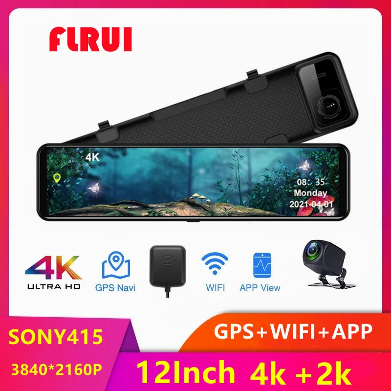 

Car DVR 4K 3840*2160P 12 Inch Dash Cam WIFI GPS Sony IMX415 Rear View Mirror Rear 1440P Car Camera Video Recorder Park Monitor