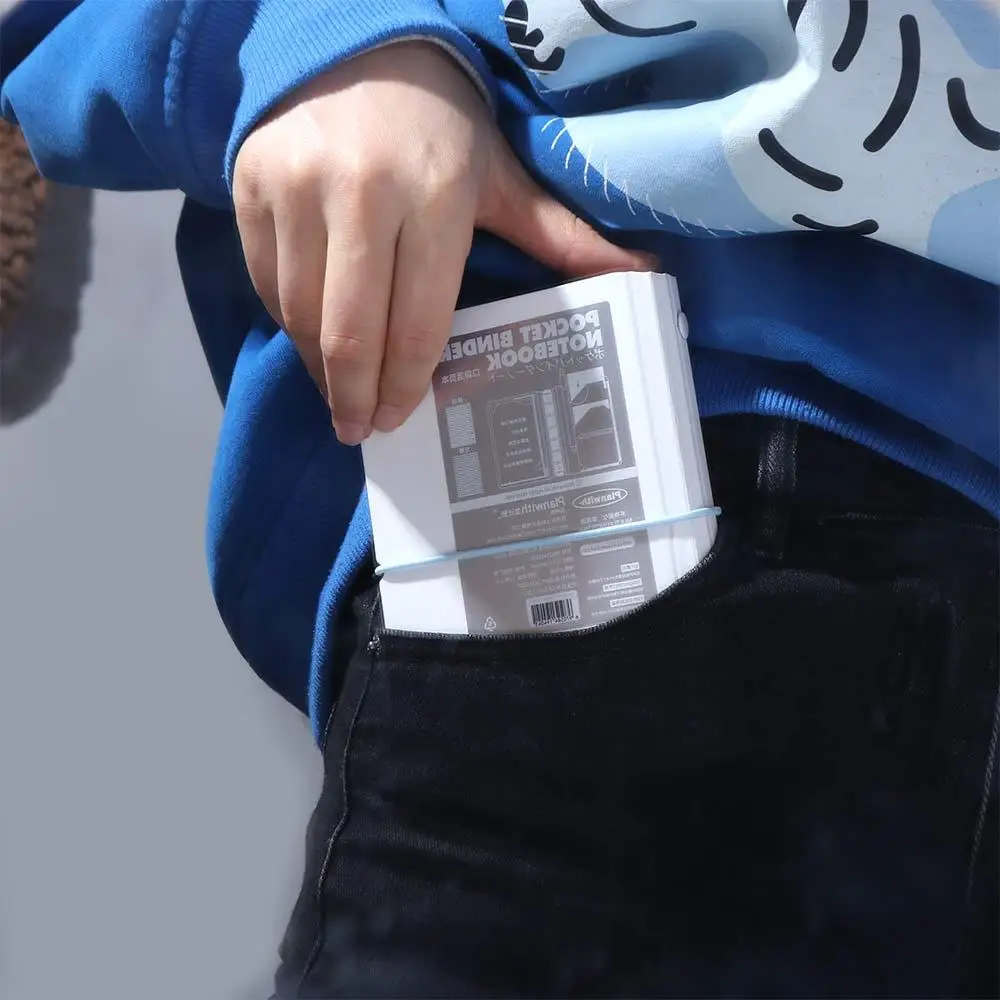 44 Sheets Mini Pocket Notebook 6 Ring Loose Leaf Mini Portable Handbook Waterproof Cover White Blue Diary Book Stationery