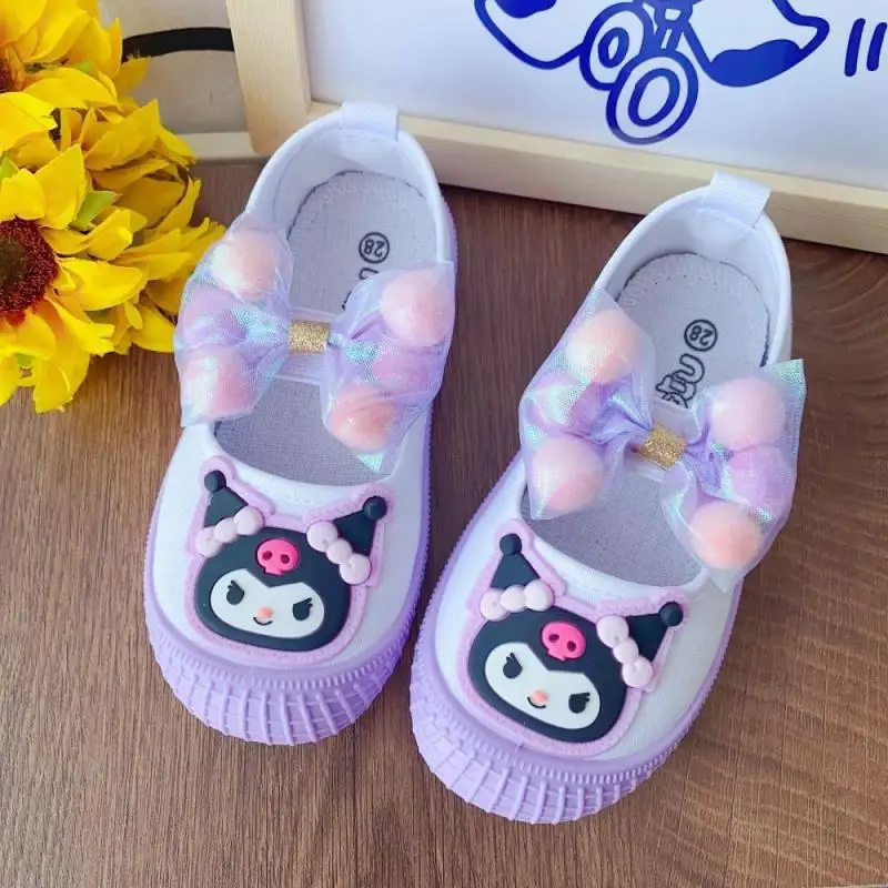 Anime Sanrio My Melody Kuromi Kids Soft Sole Shoes Comfort Cinnamoroll Girl Indoor Shoes Students Versatile Canvas Cartoon Shoes