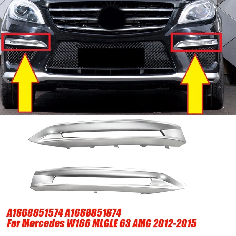 1 Pair Front Lower Daytime Running Lights Chrome Trim Bezel For Mercedes W166 ML/GLE 63 AMG 2012-2015 A1668851574 A1668851674