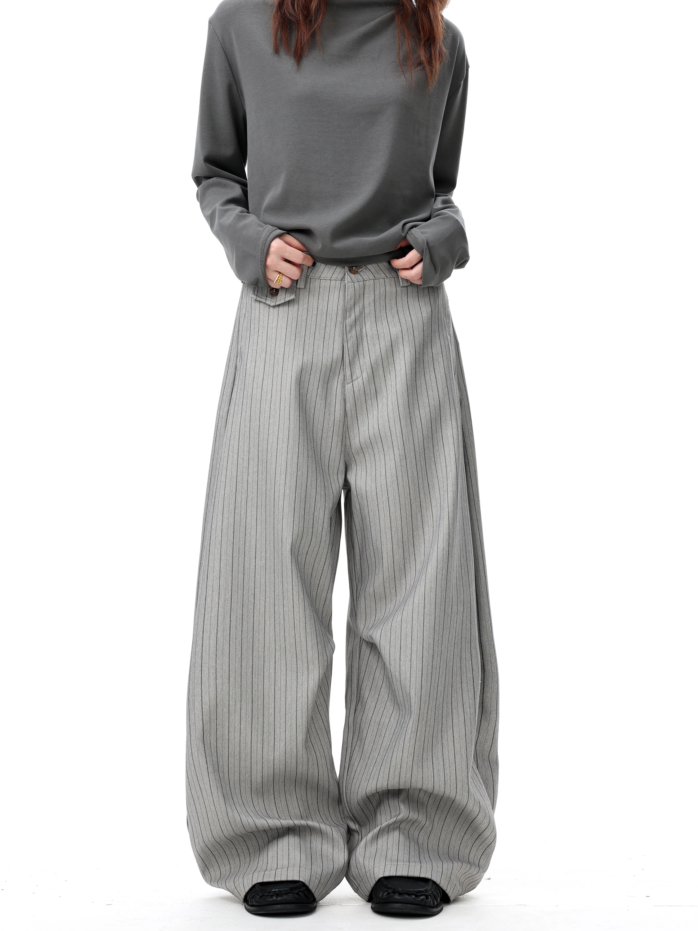 

American Style Loose Men's And Women's High Waist Casual Pants Stripe Wide Leg Knife West Pants Drapey Comfortable