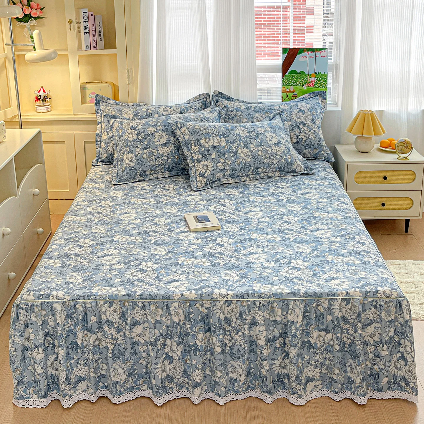 

1pc Soft Bed Skirt 100% Cotton Bedspread Printed Bed Cover Adults Kids Room Mattress Protector ropa de cama (No Pillowcase)