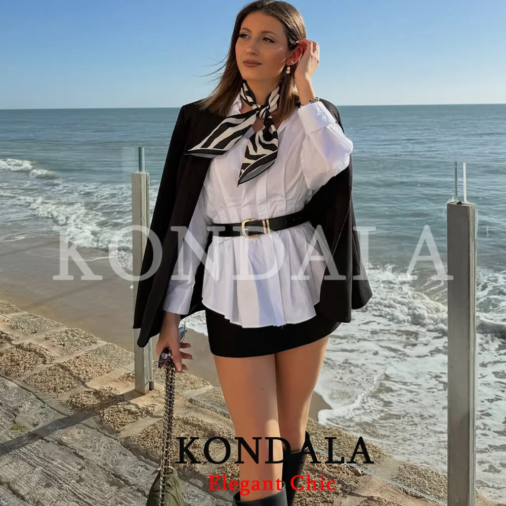 

KONDALA Trendy Daily Office Lady Blouse Solid Pleated Button Commute Fashion 2026 Spring Summer Vintage Women's Streetwear Shirt