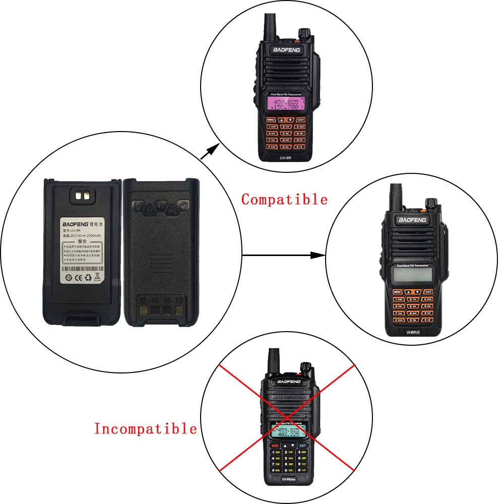 Baofeng-الأصلي بطارية ليثيوم أيون استبدال ، 2 طريقة هام راديو واكي تاكي UV-9R زائد سلسلة ، 2200mAh ، UV-9R