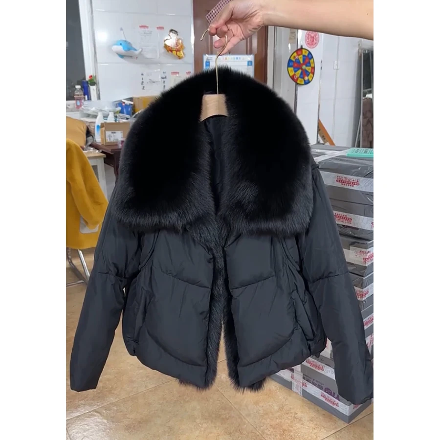 Women's Down Jacket With Fox Fur Collar Warm Winter Real Fur Down Jackets Best Selling Styles Short Down Coat