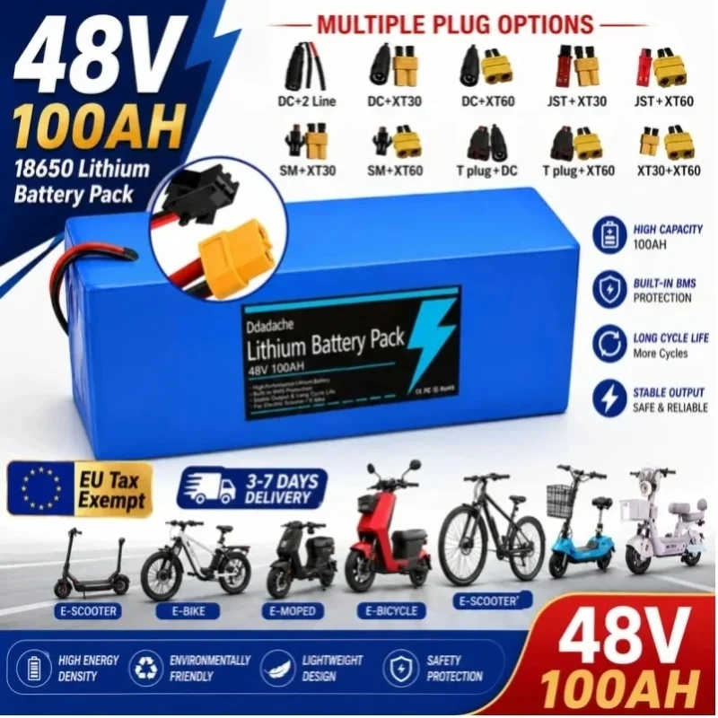 100-Ah-Leistungsakku, 48 V, 100 % neu, 13S5P 18650 Lithium-Akku, wiederaufladbarer Akkupack, integriertes intelligentes BMS für 1500-W-Elektromaschinen