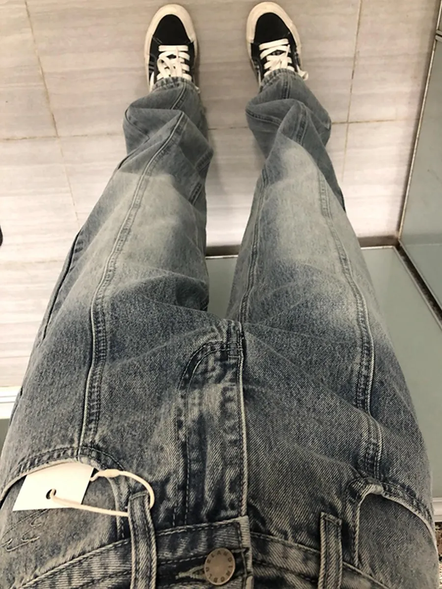 

Широкие джинсы с высокой талией, женские свободные посадки для похудения, большие размеры, весна-лето, винтажные джинсовые брюки прямого кроя от Plump Sister