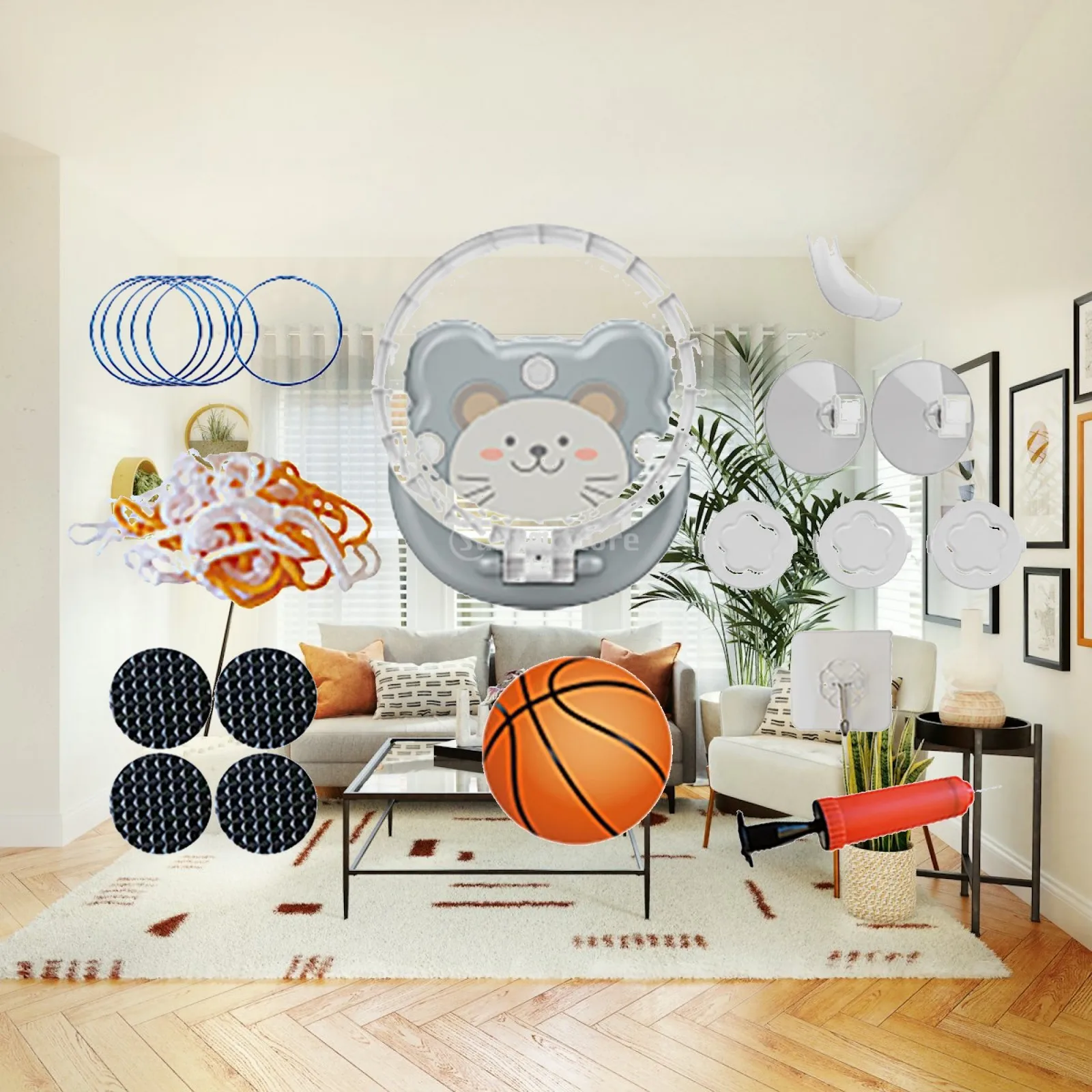 Portable Basketball Hoop Set Basketball Game for Bedroom Wall Courtyard