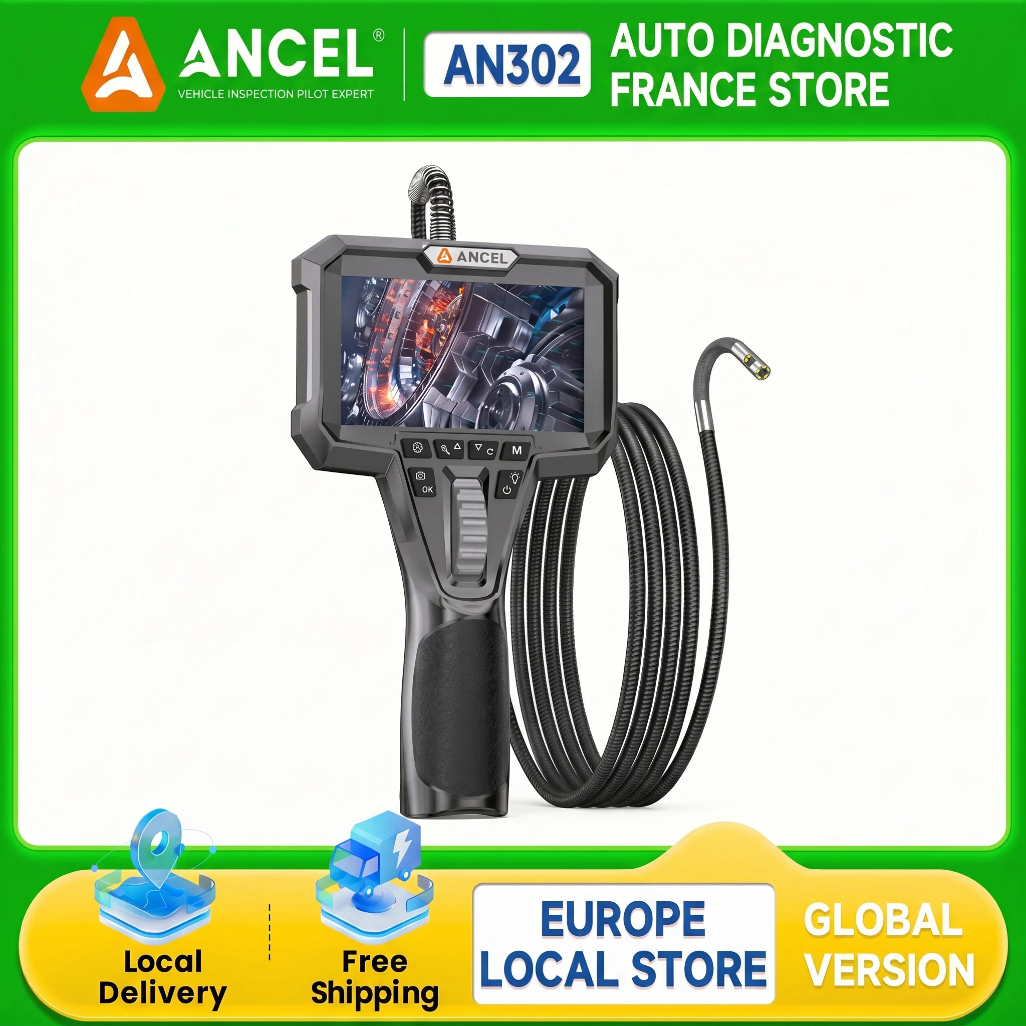 Endoscope à double caméra ANCEL AN302, boroscope articulé bidirectionnel avec 7 LED, outil d'inspection HD multifonctionnel
