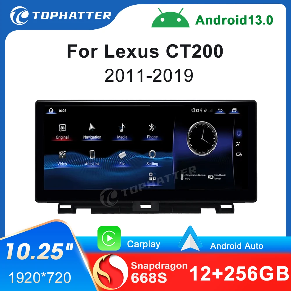 

For Lexus CT CT200 2011-2019 668S Screen Android 13 Car Radio Multimedia Player CarPlay Autoradio Stereo Radio GPS Navigation