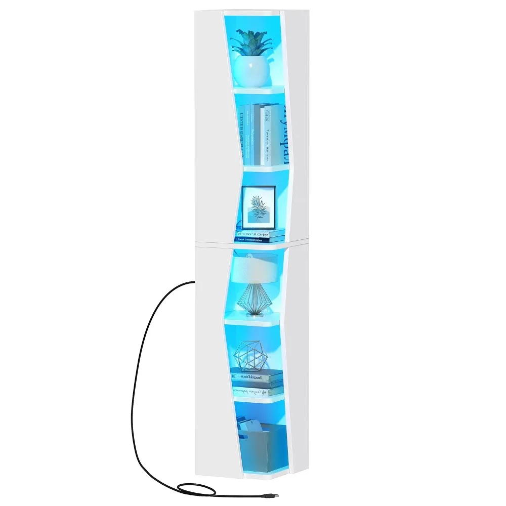 6 Tier Narrow Bookcase with LED Light, 71.5