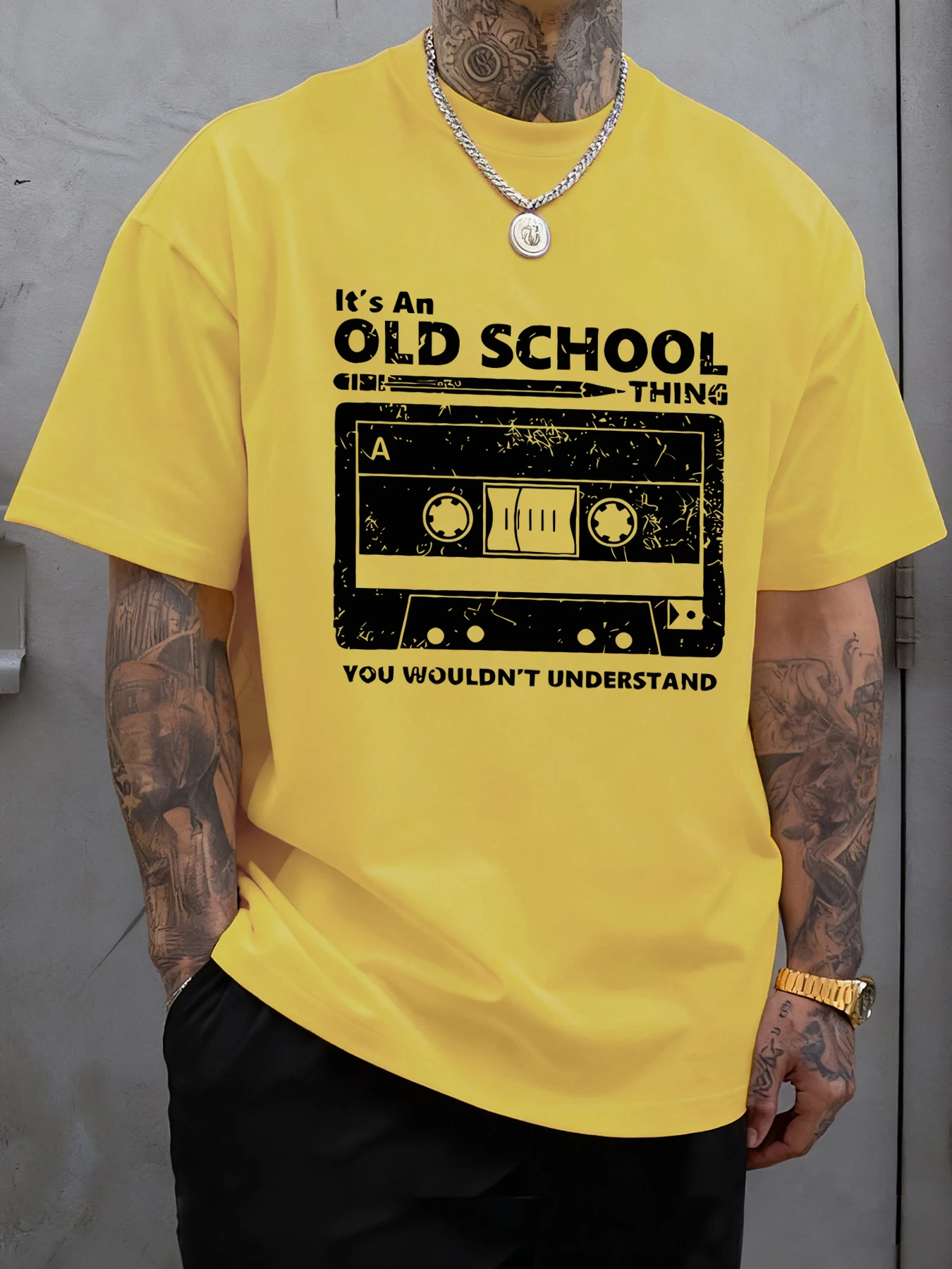 It'S An Old School Thing Tape Print T-Shirt Men Sport Crewneck T Shirt Cotton Summer Soft Clothes Casual Loose Male Streetwear