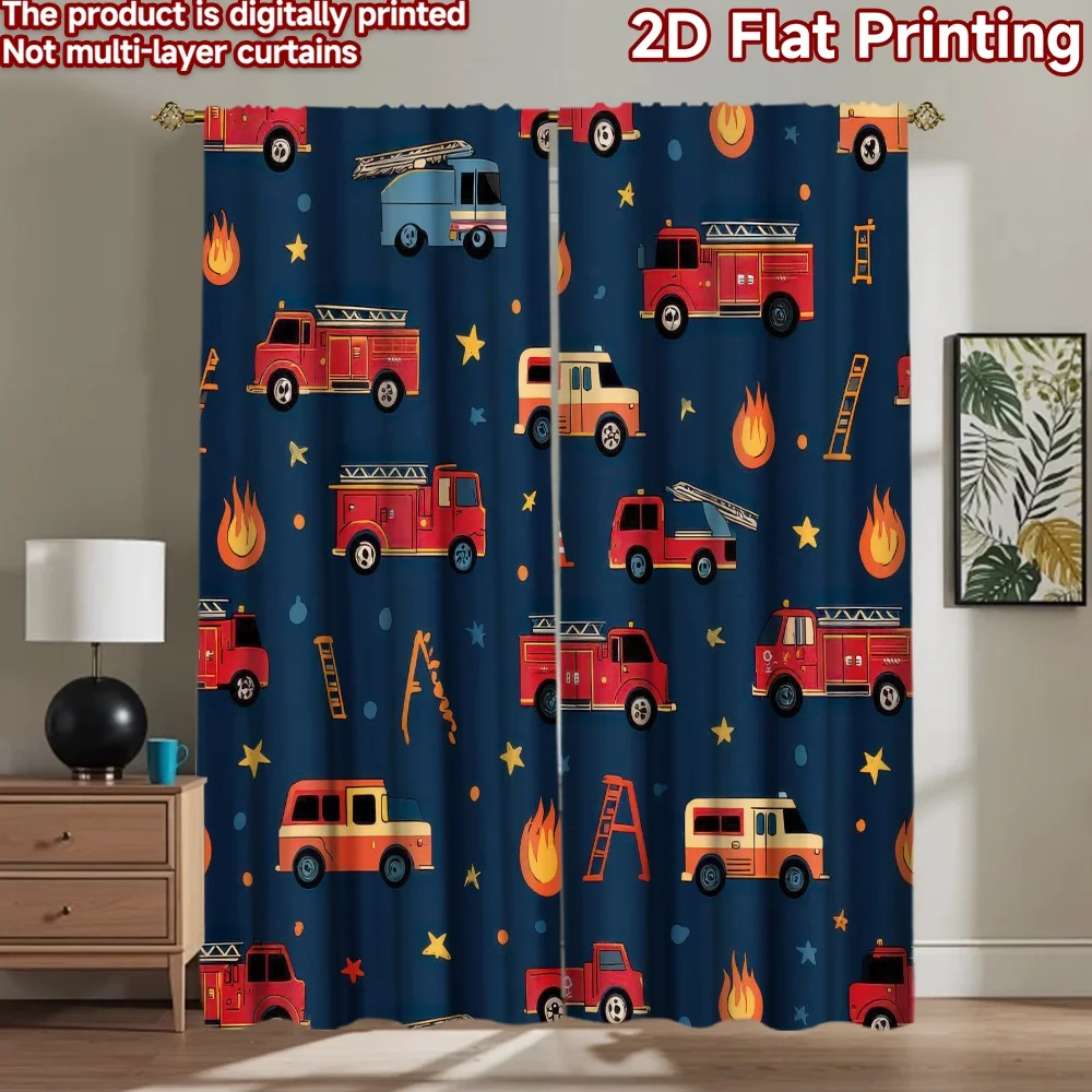 

1pc 2D flat Photography Backdrop Background Banner Fire Trucks and Flames 100% Polyester Family Party Decoration Perfect for