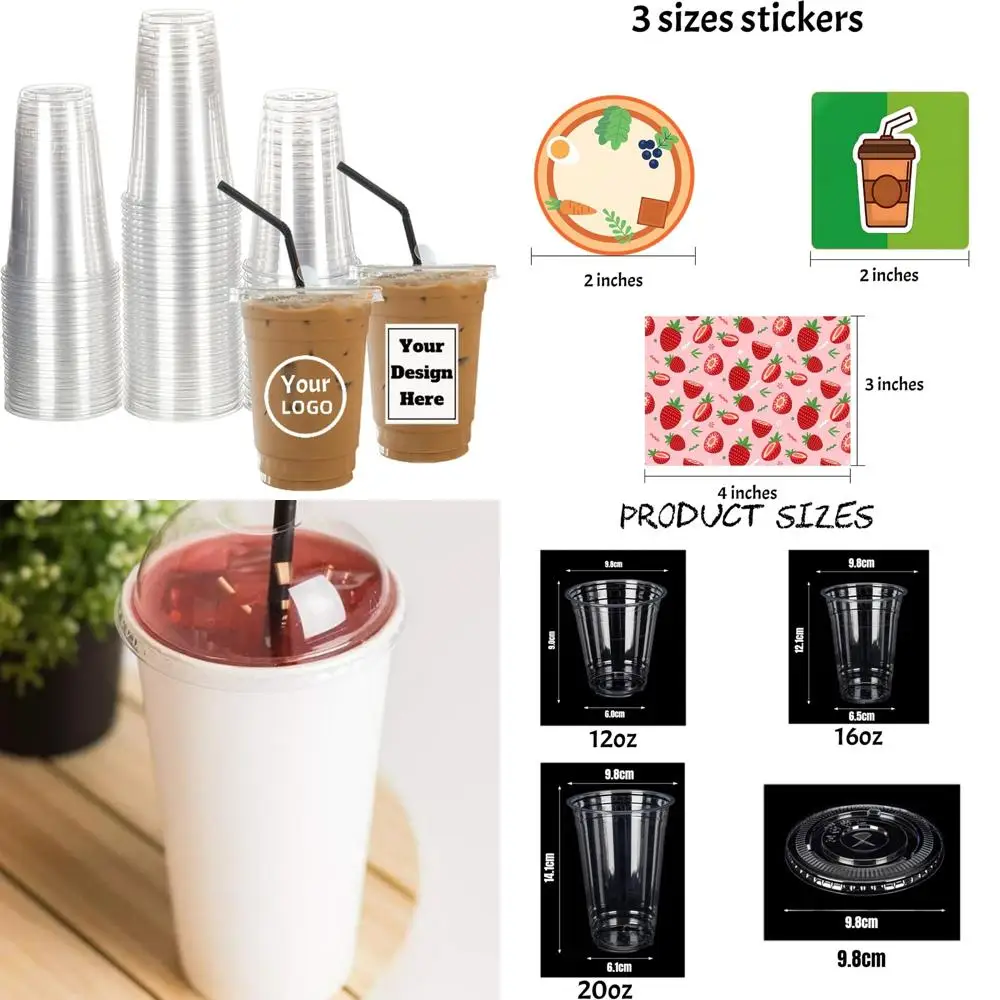 

custom clear plastic cups with stickers for personalized party, wedding, and beverages