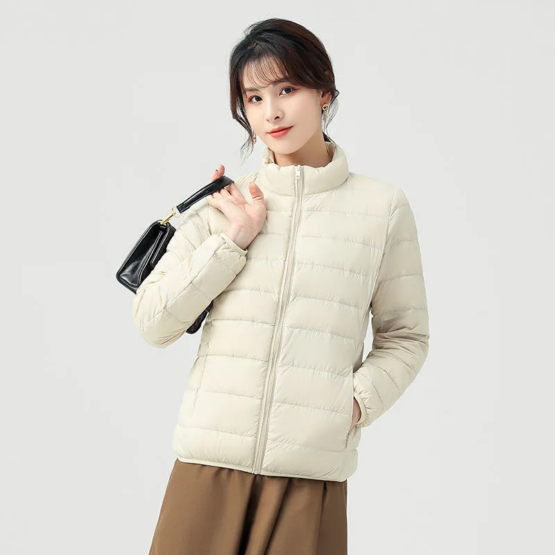 Lightweight Down Cotton Parka Women Korean Zipper Short Quilted Jackets Autumn Winter Warm Stand-up Collar Cotton Padded Outwear