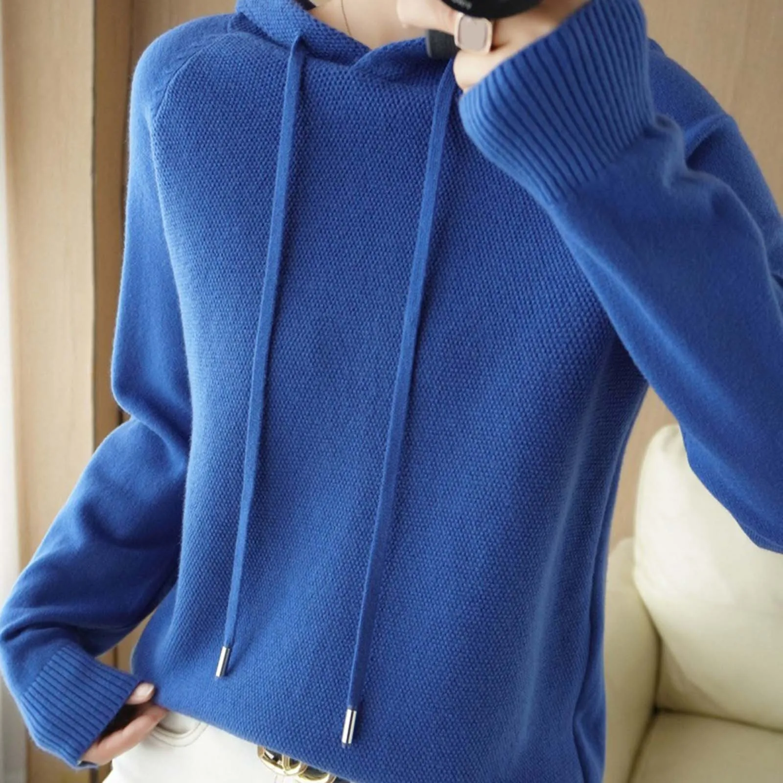 Ladies Sweater Women Knit Hooded Pullover Casual Solid Color Bottoming Shirt Knitted Sweatshirt Long Sleeved Tops Sweatshirts