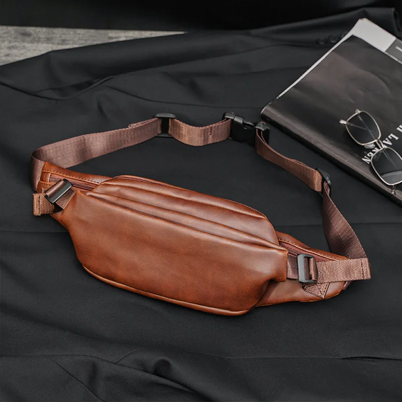 

Men's Waist Bag New Casual Trend PU Leather Shoulder Crossbody Bags Vintage Korean All-Match Chest Pack