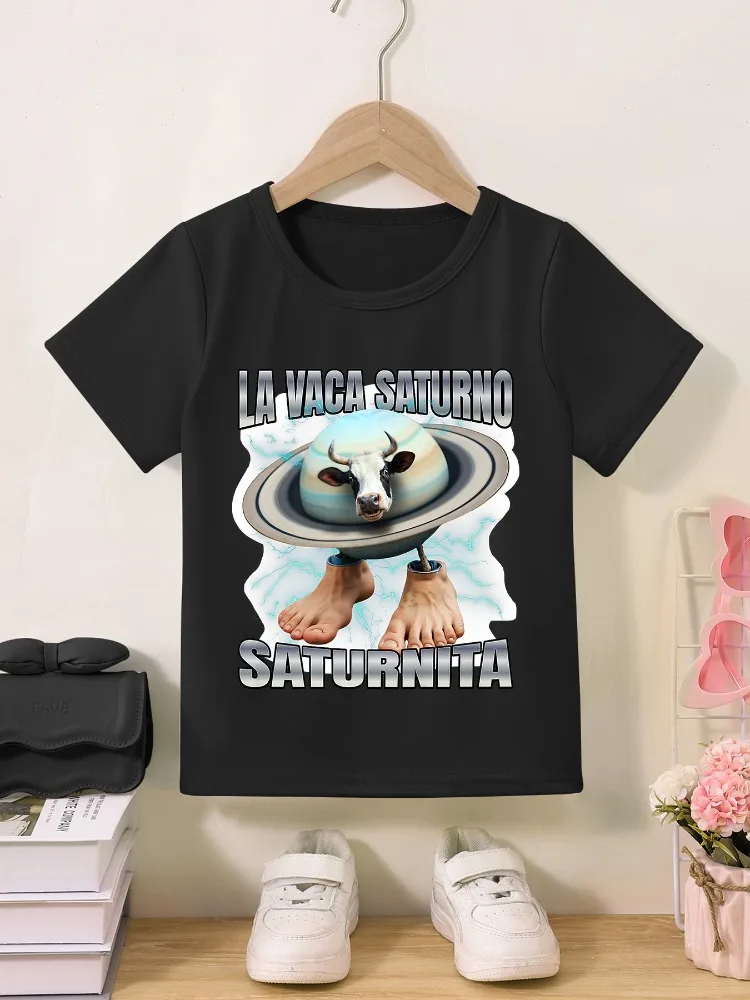 

2025 Italian Brainrot Printed Girls' Fashion Summer T-shirt Comfortable Casual Printed T-shirt Round Neck Casual Pure Cotton Top